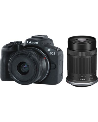 Безогледален фотоапарат Canon - EOS R50 + RF-S 18-45mm, f/4.5-6.3 IS STM + 55-210mm, f/5-7.1 IS STM + Обектив Canon - RF 85mm f/2 Macro IS STM - 2